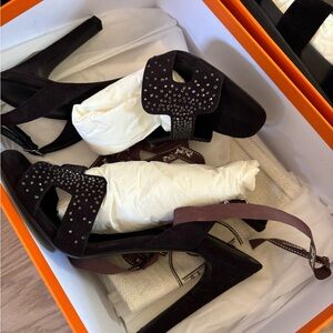Hermes Black Premier Stiletto Sandal Heels EU 37